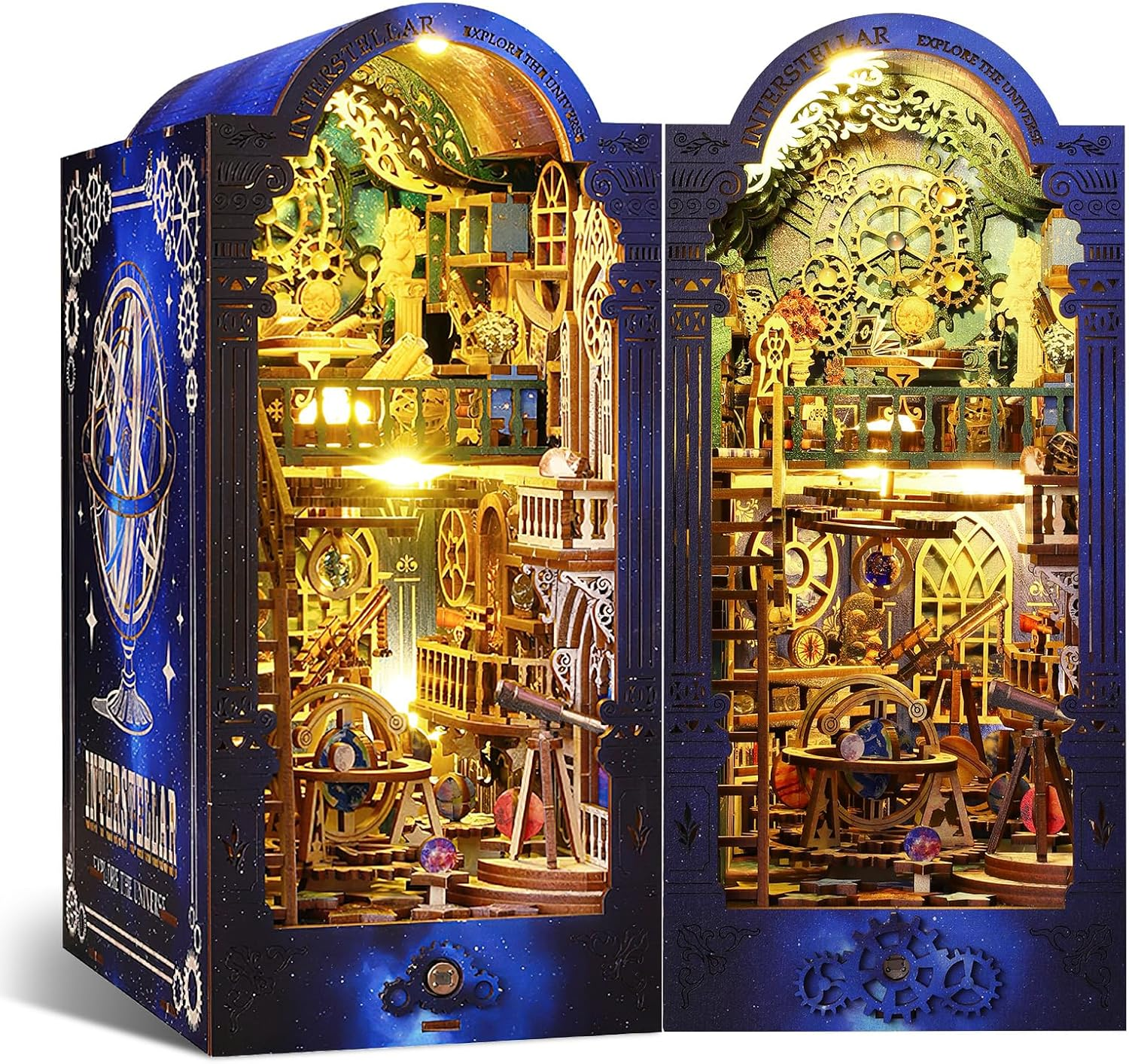 Spobot DIY Book Nook Kit Dollhouse Magic Booknook Bookshelf Insert Decor 3D Wooden Puzzle Bookend Miniature Kit with Sensor Light Creative Craft/Home Decoration for Adult (Interstellar Exploration) image number 3