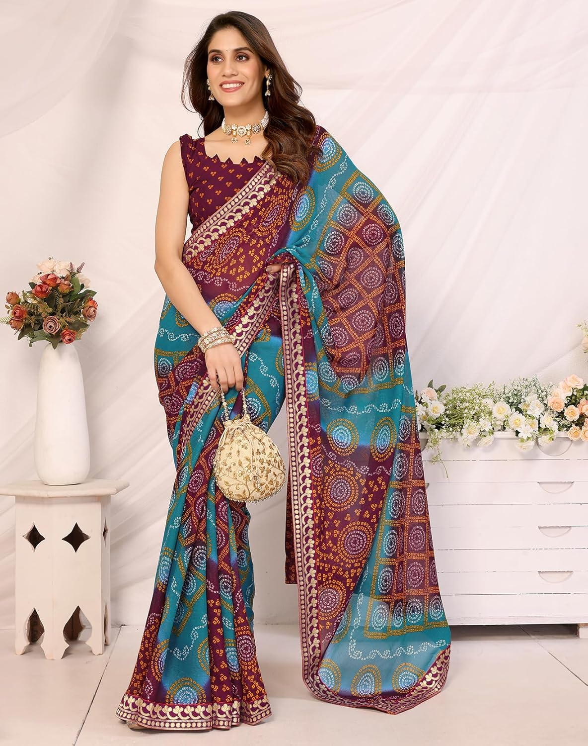 Yashika Women'S Woven Latest Georgette Saree with Lace and Blouse Material image number 1