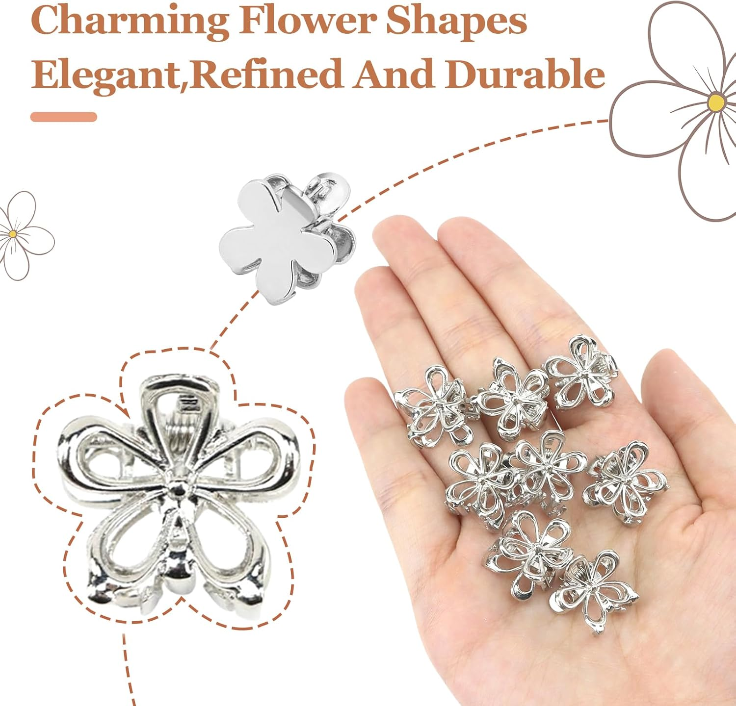 Mitdir Small Metal Hair Claw Clips, 12 Pieces Silver Mini Hair Clips, Non-Slip Pony Pins, Small Flowers Hair Pine Clips, Cute Tiny Hair Clips image number 4