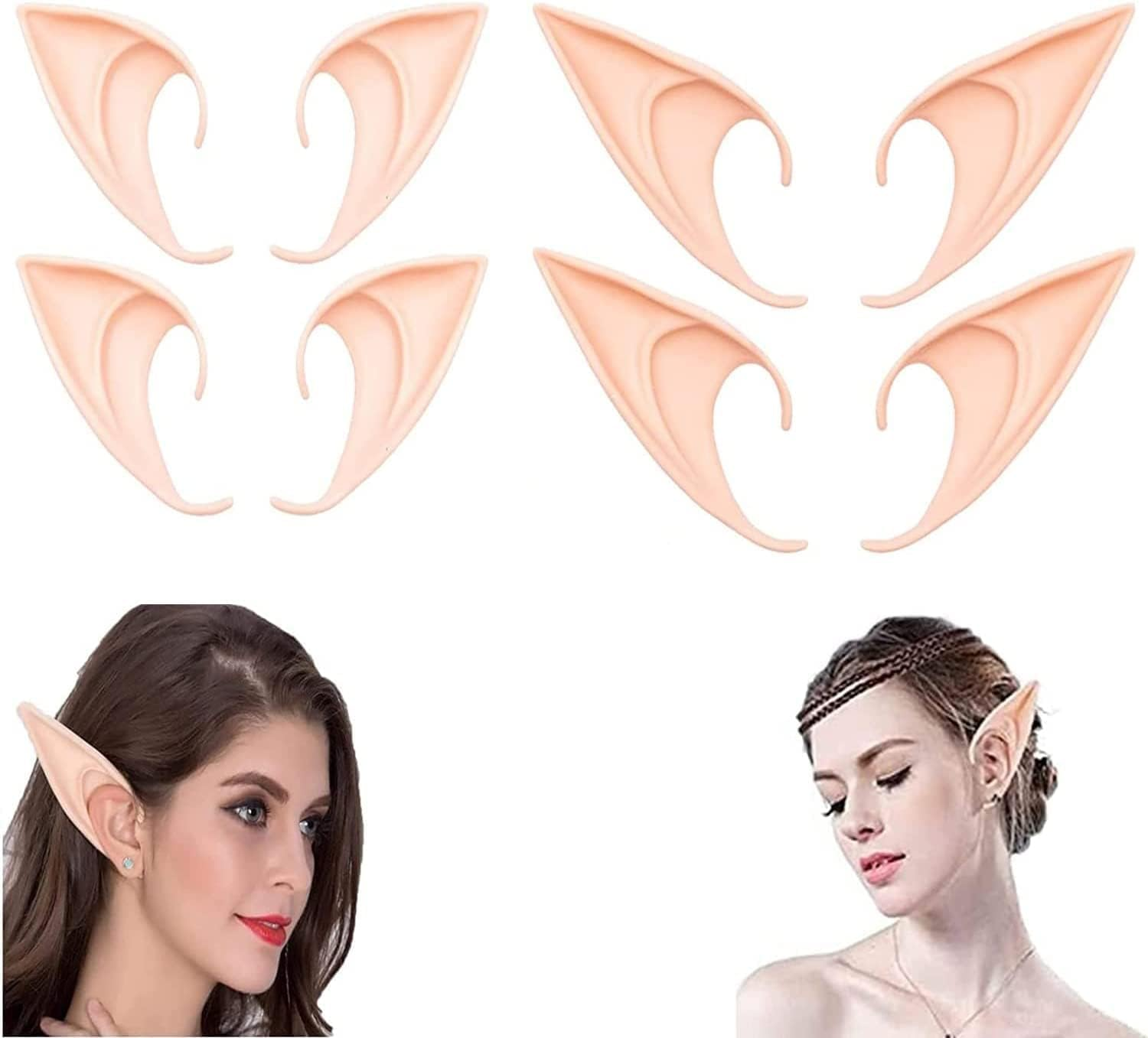 Fairy Ears, Elf Ears, Pointed Ears, 4 Pairs Halloween Party Accessories, Halloween Accessories, Cosplay, Christmas Party Costume, Cosplay Accessories, Prop Party, Theme Party Costume, Party Masquerade image number 1