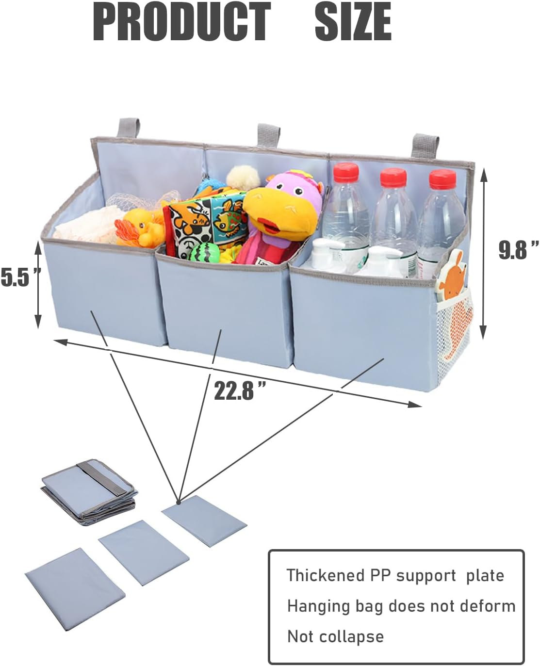 Hanging Diaper Caddy Organizer Sturdy with Hoop and Durable Baby Organizer &ndash;Diaper Stacker for Changing Table, Crib, Playard or Wall-Grey image number 1