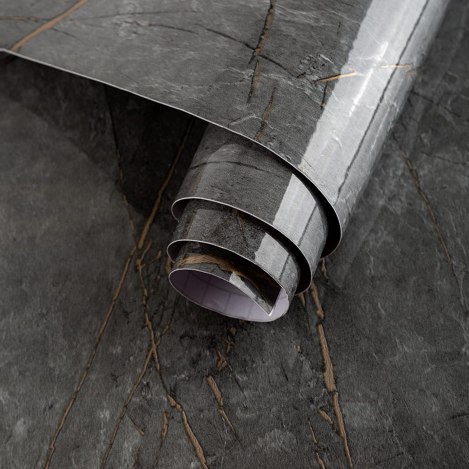 40Cmx3M Grey Stained Gold Marble Peel and Stick Wallpaper Self Adhesive Removable Waterproof Cabinet Vinyl Wrap Faux Granite Textured Glossy Contact Paper Modern Wall Stickers for Furniture Countertop image number 2