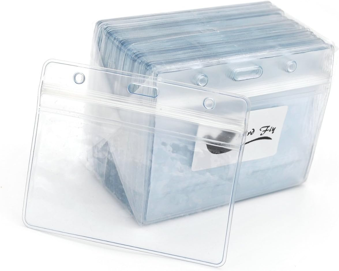 Name Tags,Bird Fiy 50 Pcs Waterproof Type Clear Plastic Horizontal Name Tag Badge Id Card and 50 Pcs Blue Lanyard - Blue image number 5