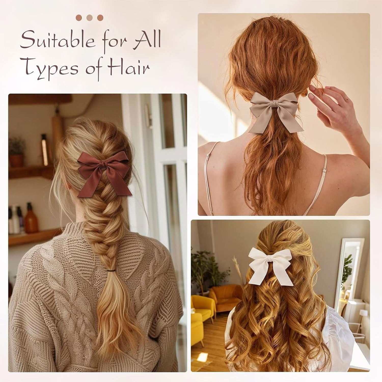 Muorruo 6 Pieces Small Hair Bows, Soft Satin Bow Clips for Women Girls Teens, Non-Slip Clips for Curly Straight Hair, Accessory for Party Wedding Gift (Brown)