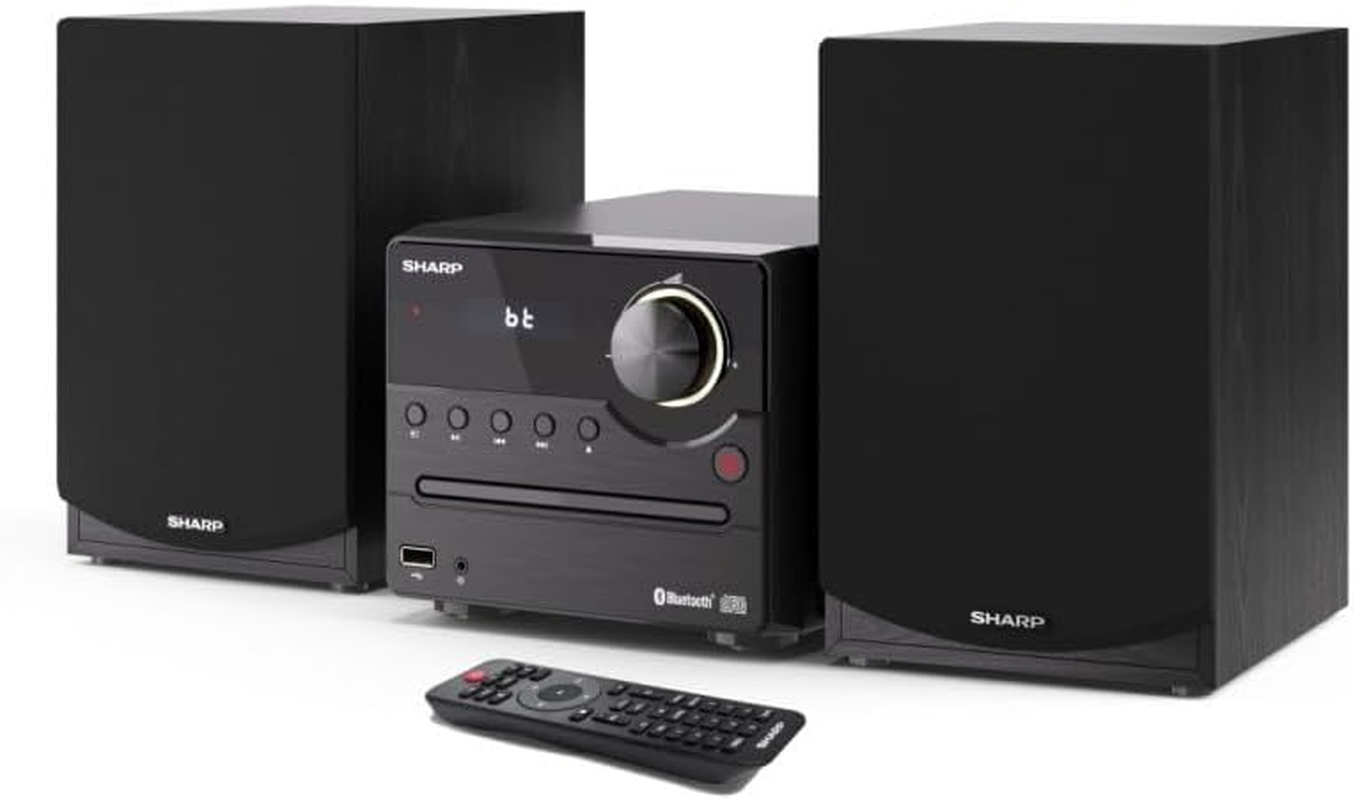 SHARP XL-B512D(BK) Hi-Fi Sound System Stereo with FM Radio, Bluetooth, CD-MP3, USB Playback, Wooden Speakers, 45W &ndash; Black