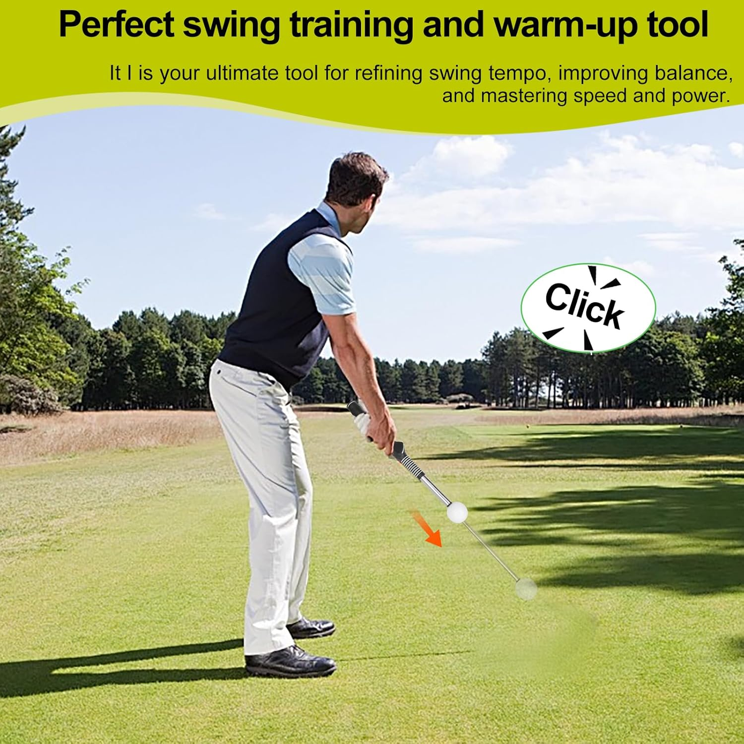 Retractable Golf Swing Aid for Golf Speed Training, Rhythm Click Golf Swing Trainer for Indoor Golf Practice & Outdoor Warm Up, Right-Handed Golf Grip Trainer for Improving Hitting Strength & Tempo image number 2