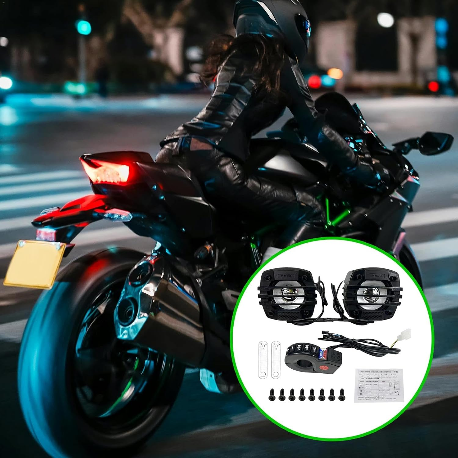 Handlebar Speakers for Motorcycle - Motorcycle Audio Sound System for Handlebar - Radio Amplifier, Audio Amp System, Hifi Sound Motorcycle Stereo for ATV and UTV - 12V-80V With Light image number 3