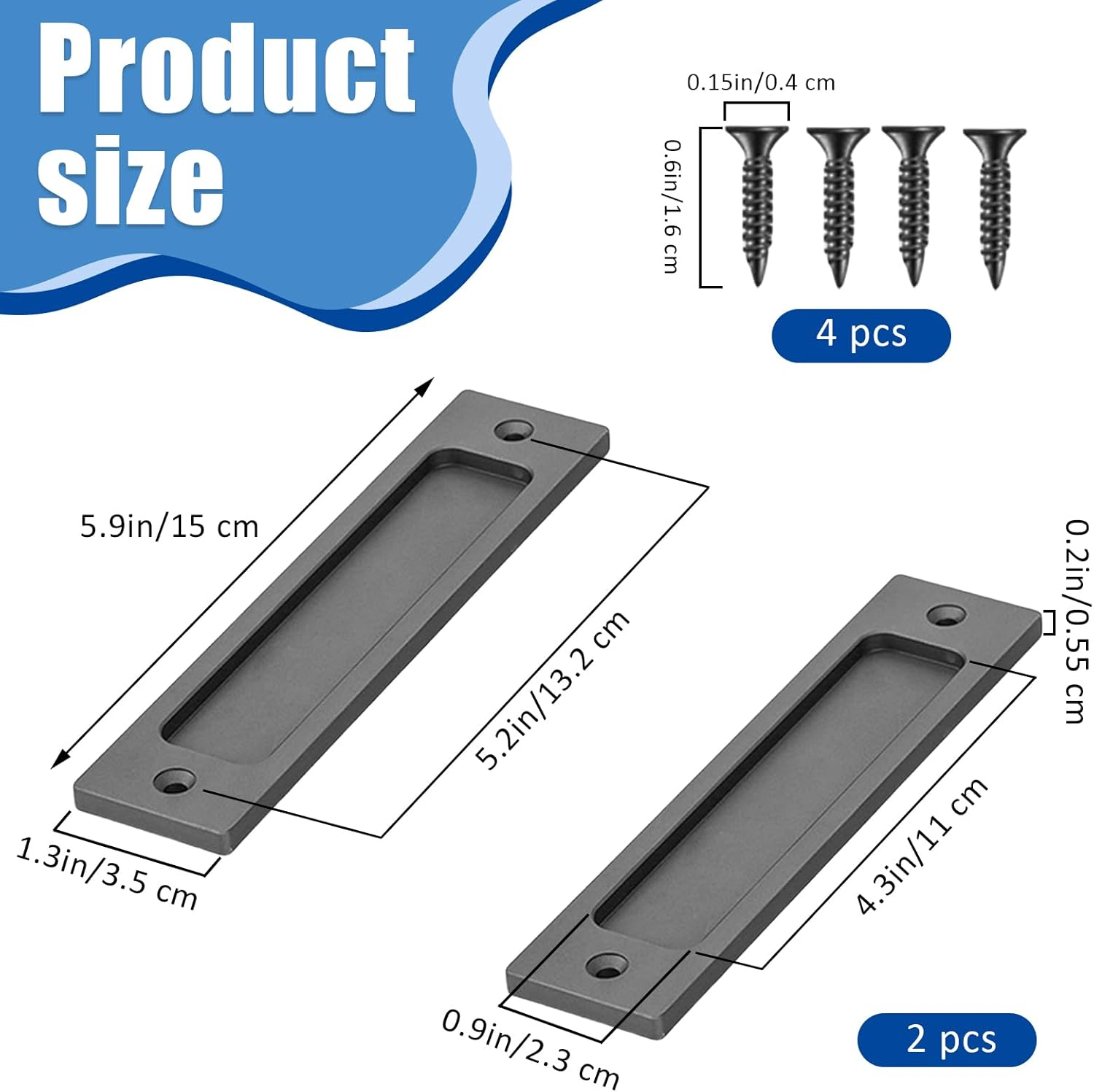 INCAUCA 2 Pack Barn Door Handles, 6 Inch Flush Door Pull, Recessed Door Handles, Sliding Closet Door Finger Pull, Rectangular Flat Plate for Pocket Door Drawer Cabinet Cupboard (Gray) image number 4