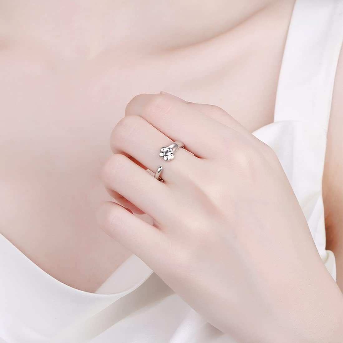 Paw Rings for Dogs Cats Silver Paw Print Animal Ring Adjustable Open Ring Pet Ring Dog Cat Footprint Ring for Women Girls image number 5