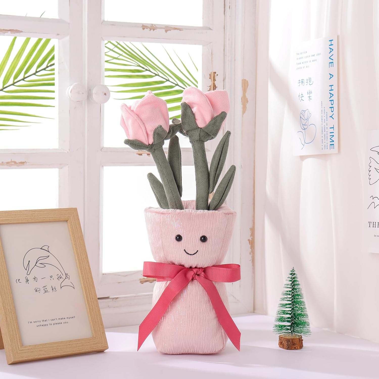 Apricot Lamb Rose Vase-Pink Stuffed Animals for Kids, Soft Cute Plush Toys for Baby Girl and Boy, Fluffy Rose Vase-Pink 11.9 Inches image number 4