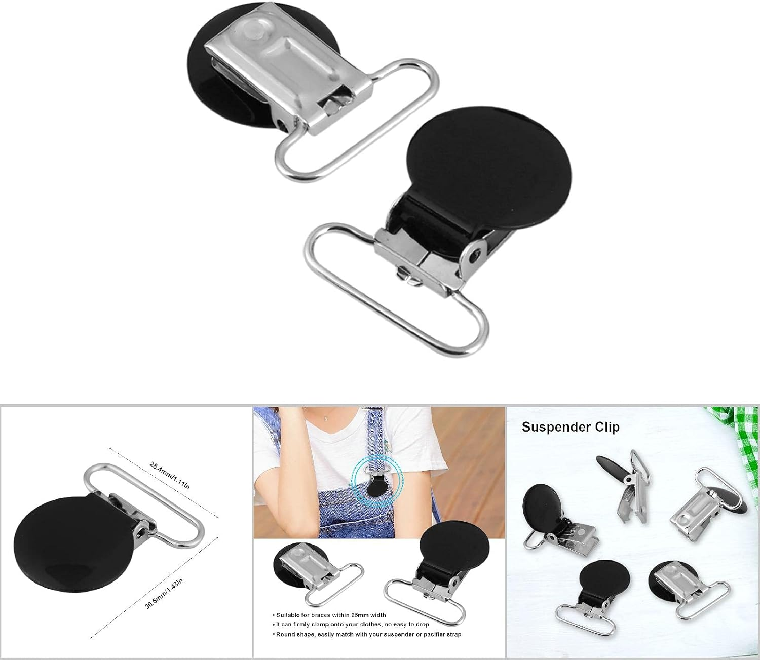 10Pcs round Suspender Braces with Metal Clip, DIY Making Supplies for Clothes Replacement (Black) image number 1
