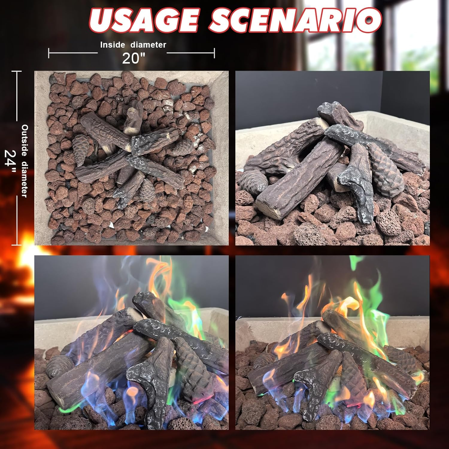 Mrgas 10 Pcs Small Sized Fake Fireplace Log Set with Pine Cones, Ceramic Wood Fireplace Gas Inserts, Vented Faux Artificial Heat Resistant Logs for Electric or Indoor Outdoor Fire Pits image number 3