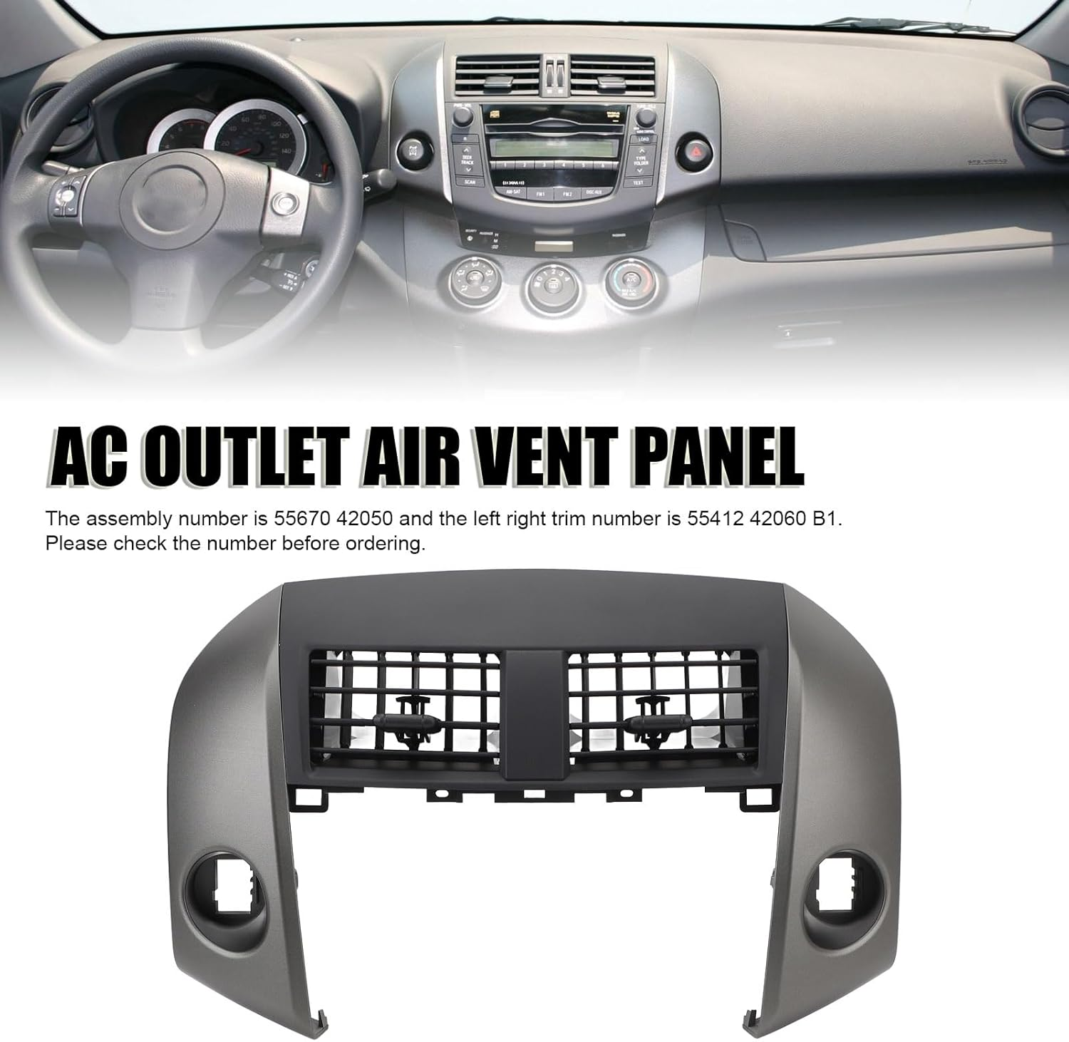 Center Dash A/C Heater Air Vent Cover Trim Bezel Hazard Switch 55670 42050, 55412 42060 B1, Dashboard AC Outlet Air Vent Panel for RAV4 2006-2012, Fresh Air Dustproof image number 4