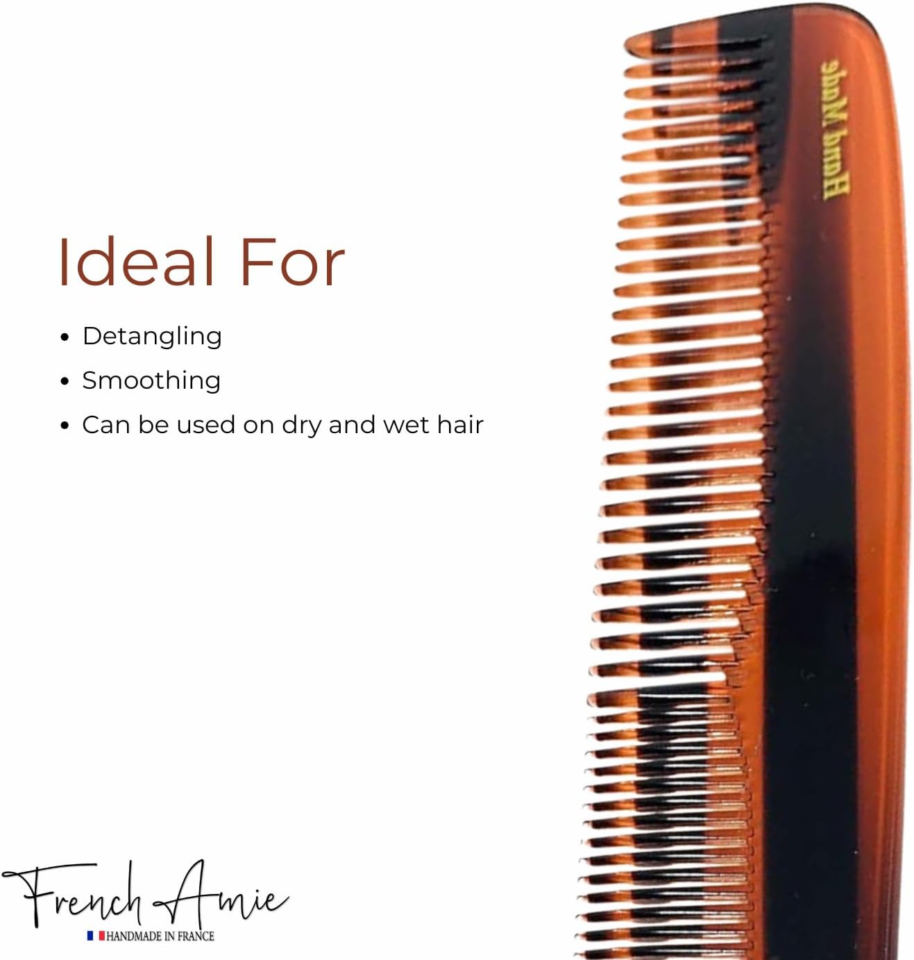 French Amie Sleek Handmade Tortoise Shell 7 Inch Long Celluloid Acetate Hair Dressing Combs 2 Pcs for Girls and Women