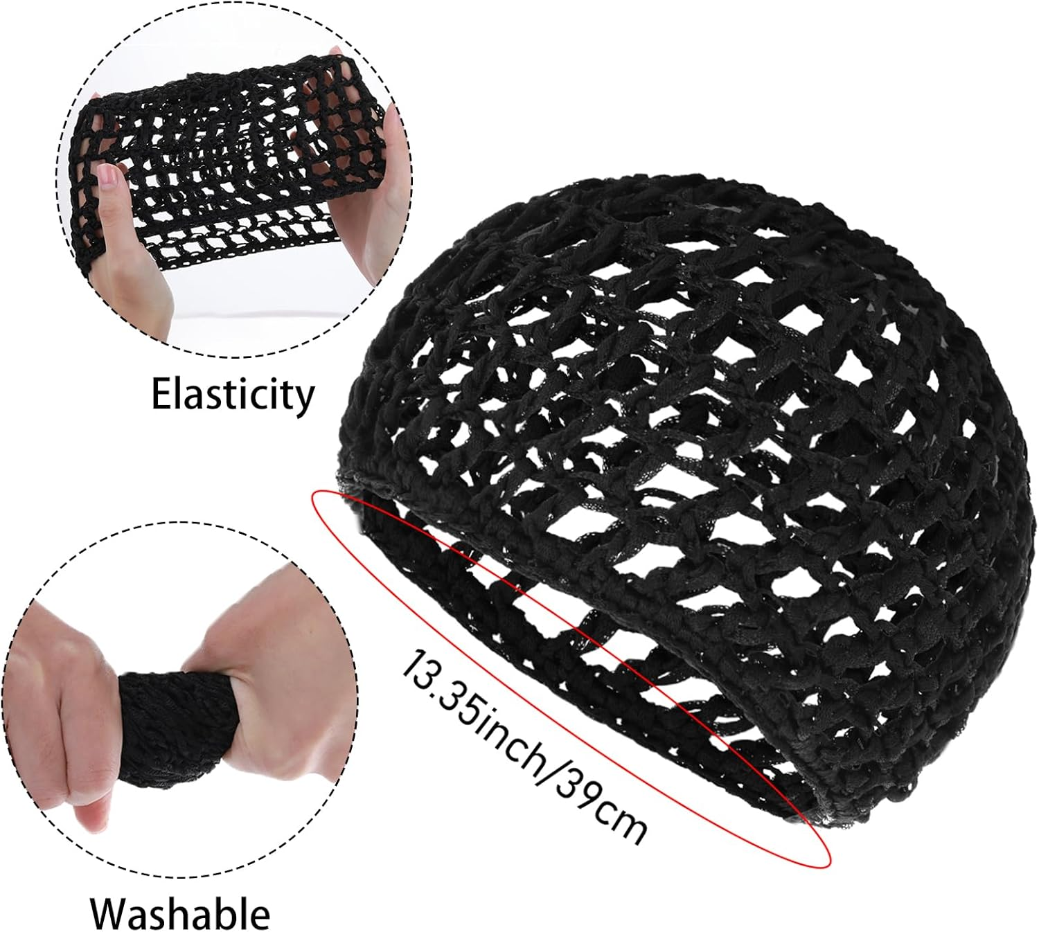 KFHENSOMR Mesh Crochet Hair Net Wrap Cap for Women Black Hair Mesh Hairs Wraps for Black Women Thick Short Rayon Knit Snood Hat Woman Hairnet Snoods Cover Ornament for Sleeping image number 3