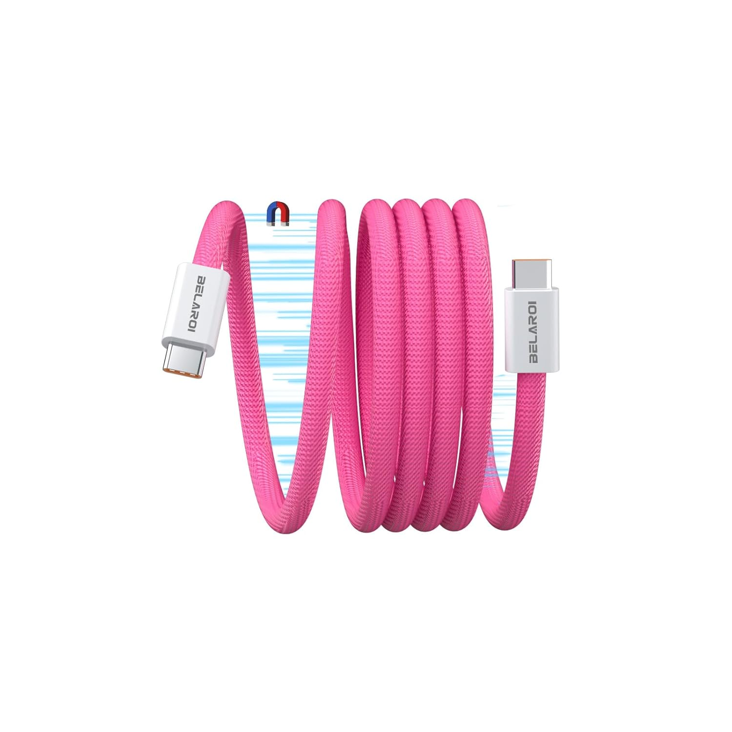 BELAROI PD240W/140W/100W Ultra-Fast Charging Cable, USB-C Magnetic Retractable, PD3.1 Compatible 480Mbps Data Transfer, Supports Tablet/Iphone15/Huawei/Xiaomi 1M Durable Quick Charger (Orange)