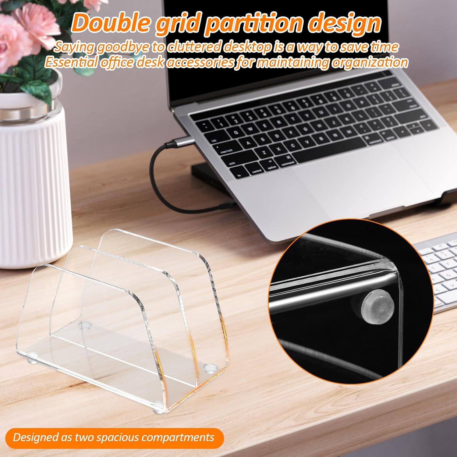 Pack of 2 Acrylic Letter Holder Desk with 2 Compartments, Transparent Post Sorting System Organiser, Multi-Purpose Letter Organiser, Clear Letter Stand for Office, Home, School, Desk Organisation image number 4