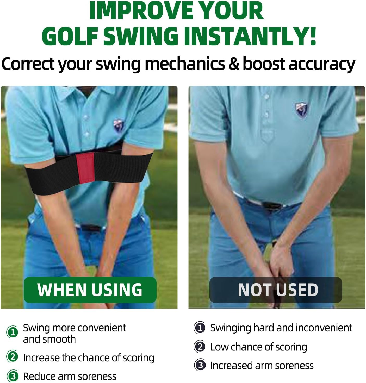 Golf Swing Trainer Aid 2Pcs &ndash; Portable Golf Training Aid for Beginners, Swing Correcting Arm Band to Improve Golf Swing Mechanics, Durable & Lightweight Design for Indoor & Outdoor Use - Green&Red image number 5