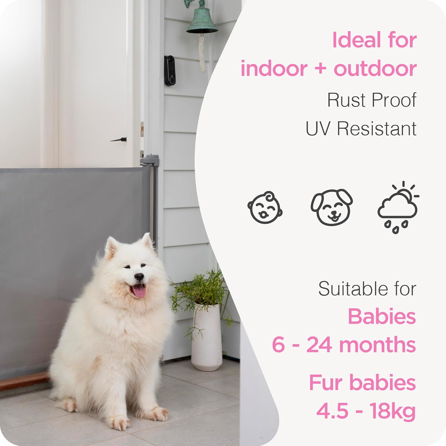 Perma Child Safety Indoor Outdoor Ultimate Retractable Baby Gate, 98Cm Tall Extends to 2M Wide, Grey