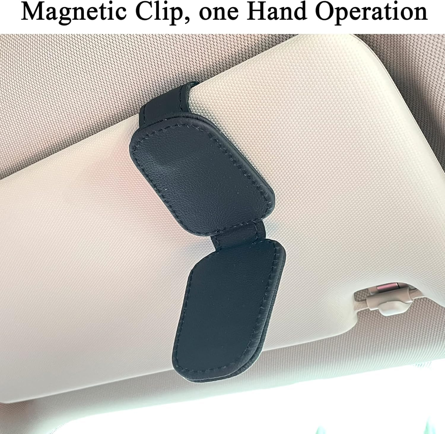 Sunglasses Holders for Car Sun Visor, Leather Eyeglasses Hanger Mounter, Magnetic Glasses Holder and Ticket Card Clip, Auto Interior Accessories Universal for SUV Pickup Truck - Beige image number 2