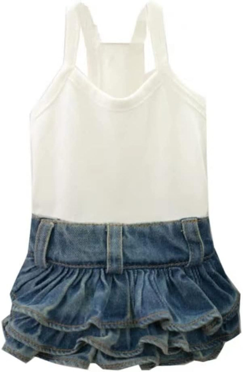 Taniwina Pet Costume Cotton Bottoming Denim Cake Skirt Pet Clothes for Small Dogs (M,Dark Blue White Base)