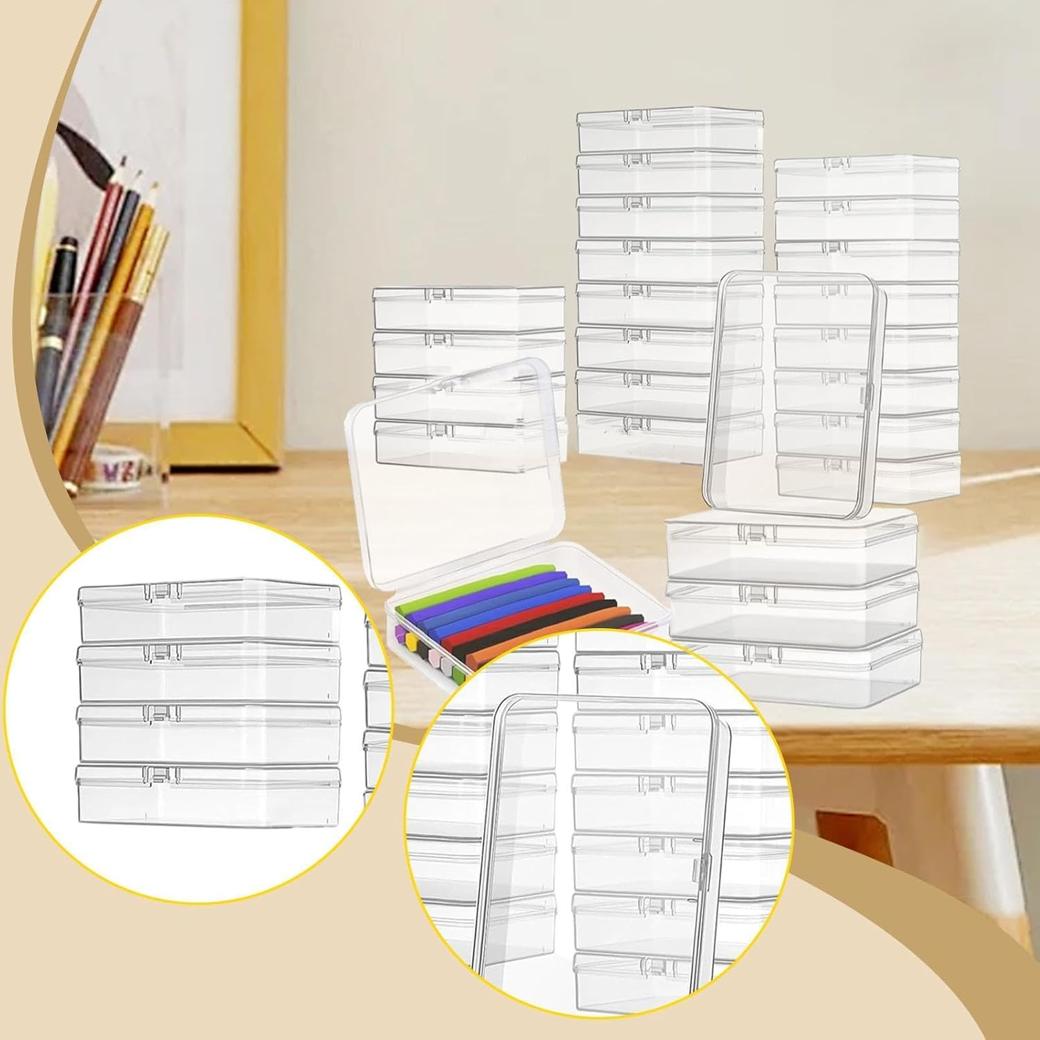 Qianly 24X Bead Storage Box Craft Organizer Crayon Box Stackable for Buttons Charms Hairbands image number 2