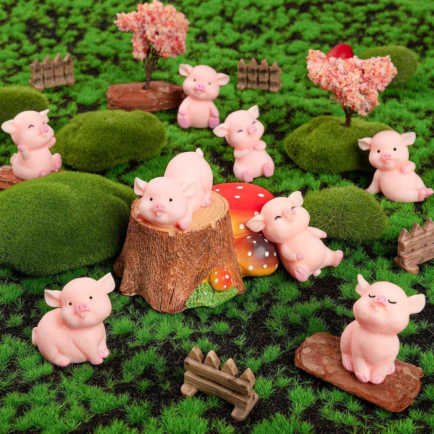 32 Pcs Miniature Pig Figurine, Pink Piggy Toy Figures, 1.5 in Resin Cute Pig Cake Toppers for Cake Decoration, DIY Crafts, Table Centerpieces, Home Decor and Fairy Garden