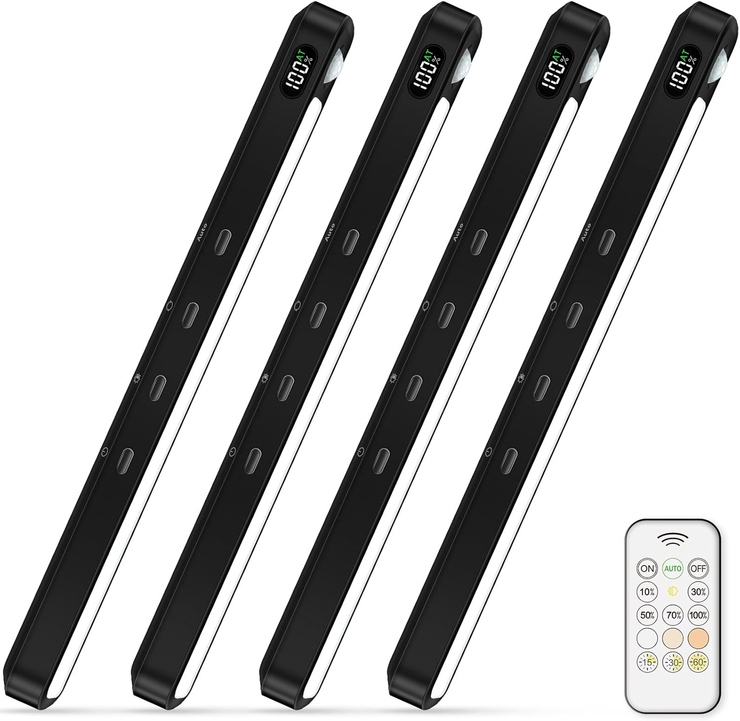 WILLED Motion Sensor Light Indoor with Remote Control,64 LED under Cabinet Lighting,Battery Operated Closet Lights,3 Colors Temps Rechargeable Light Bar for Kitchen,Wardrobe,Pantry,Stair,Black(4 Pack) image number 6