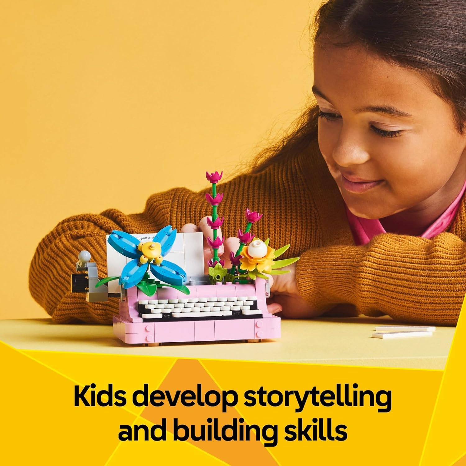 LEGO Creator 3In1 Typewriter with Flowers Building & Construction Toy for Girls 8-10, Creative Kid Toy Rebuilds into a Keyboard Guitar or Flower Pot with Pen & Notebook, Art & Craft Kit 31169 image number 3