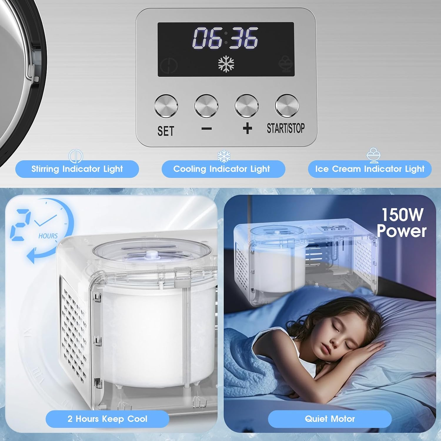 Advwin Ice Cream Maker with Built-In Compressor, 2L Frozen Yogurt & Gelato Machine, Sorbet Maker with LCD Display, 3 Modes, 2-Hour Keep Cool Function image number 1