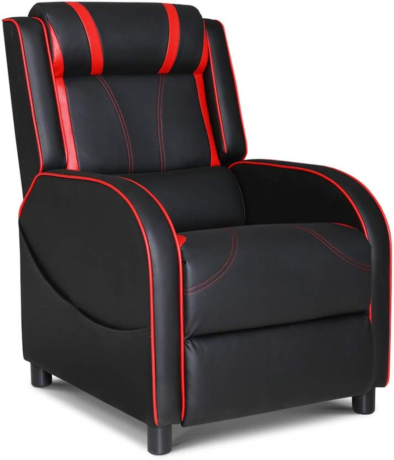 Artiss Recliner Chair PU Leather Gaming Recliners Sofa with Adjustable Backrest Footrest, Black Lounge Couch Armchair with Study Steel Base，2 Side Pockets for Living Room, Bedroom image number 4