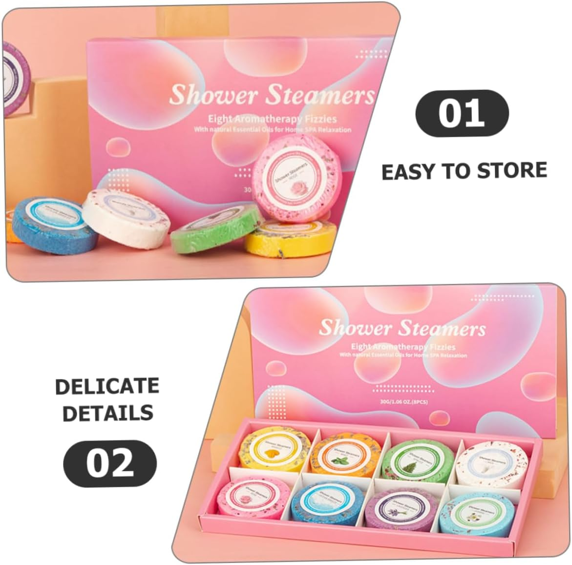 Aromatherapy Bath Tablets 8Pcs Essential Oil Shower Drops for Relaxing Spa Experience for Hotels and Home Baths image number 1