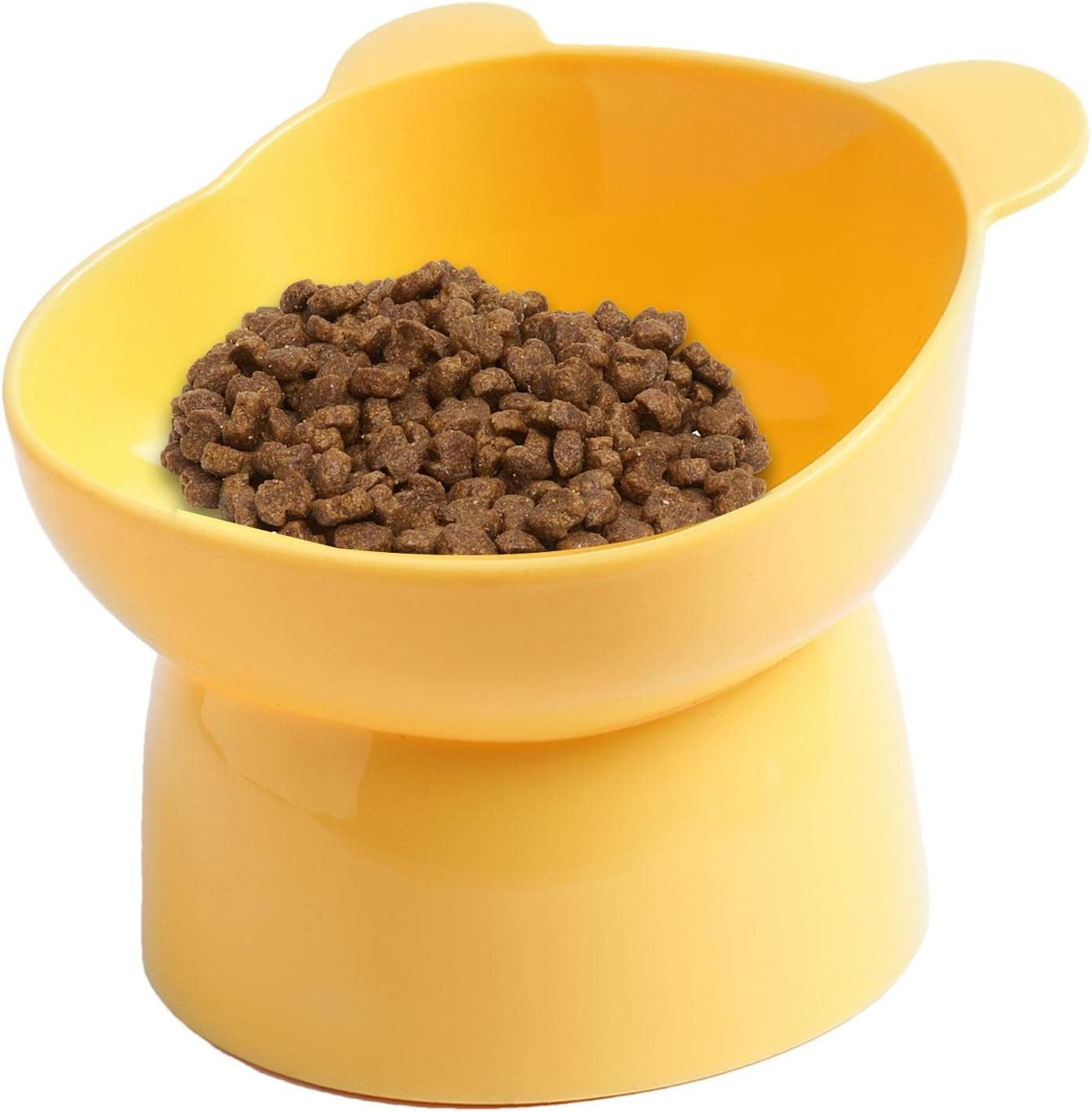 Ceramic Raised Pet Bowls | Extra Wide Ceramic Elevated Cat Bowl | Anti-Vomiting High Cat Dish | Non-Spill Food Feeder Bowls for Cats, Small Dogs & Kittens - Tall Bear Face Bowl - Pink image number 5