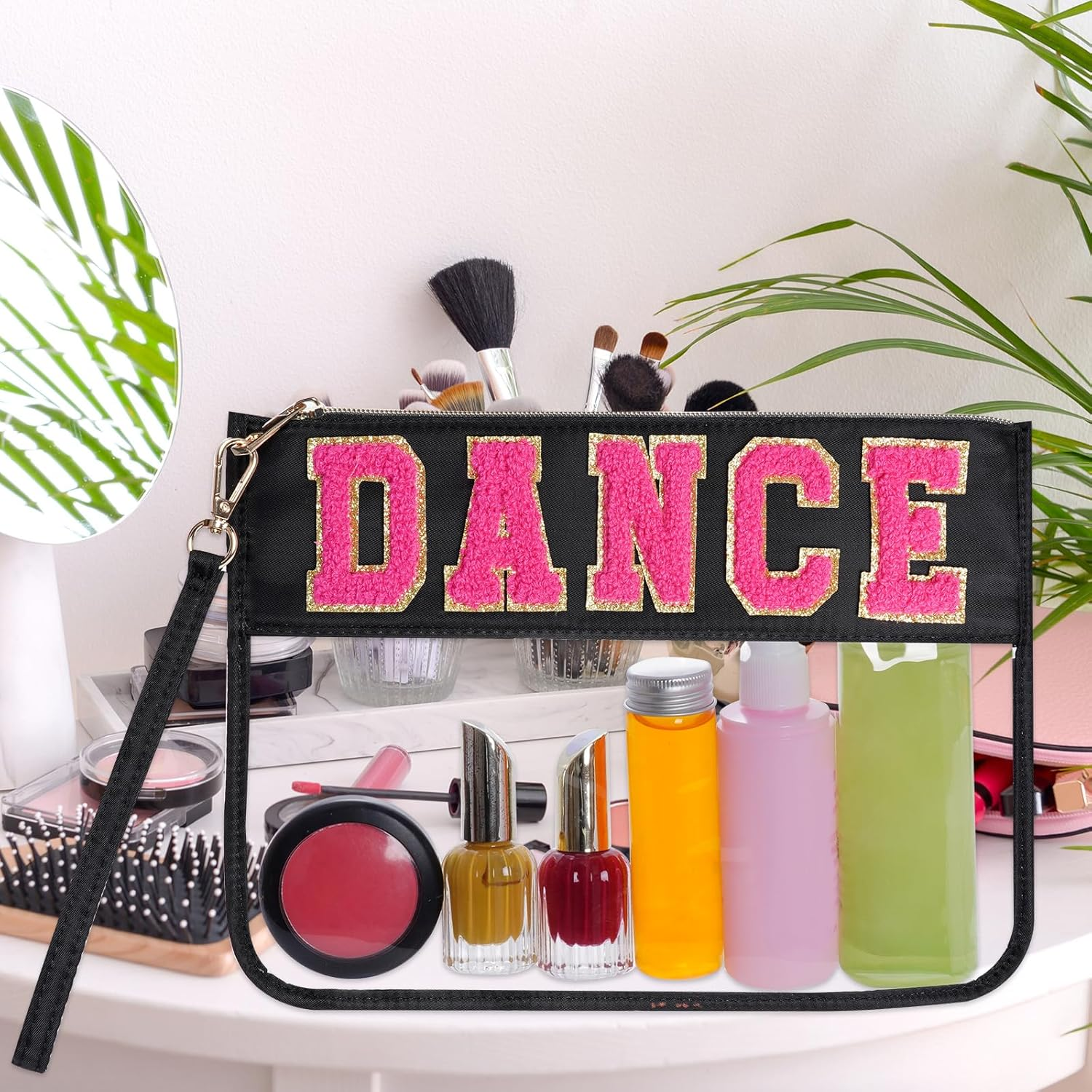 Chenille Letter Bag, Clear Flat Pouches with Zipper, Clear Makeup Letter Bag, Black-Dance, 11.8X8.7 Inch - Black-Things image number 5