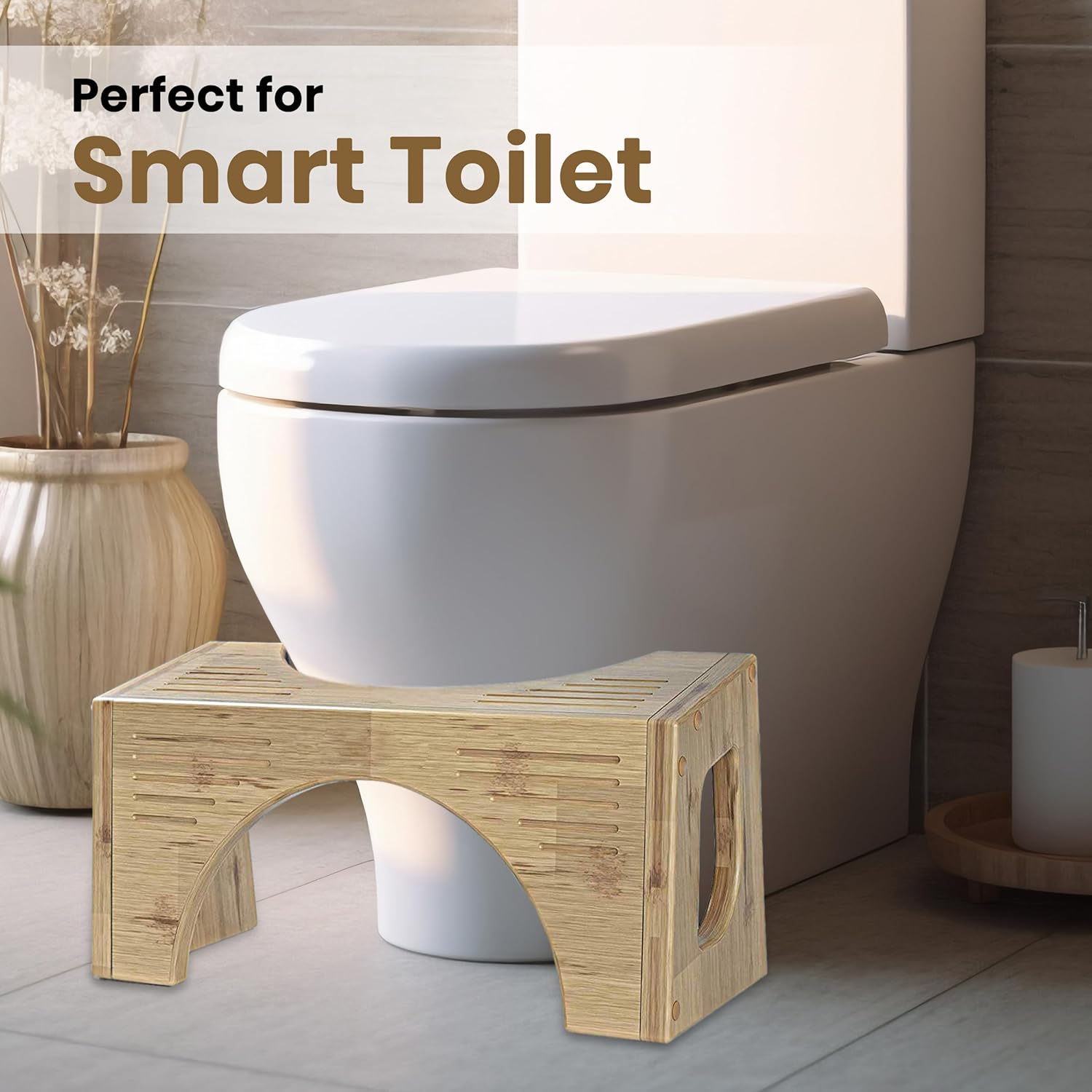 Premium Bamboo Toilet Stool &ndash; Foldable Toilet Step for Adults & Kids | Non-Slip, Ergonomic Bathroom Footstool for Improved Bowel Health & Posture | Eco-Friendly & Compact Design image number 2