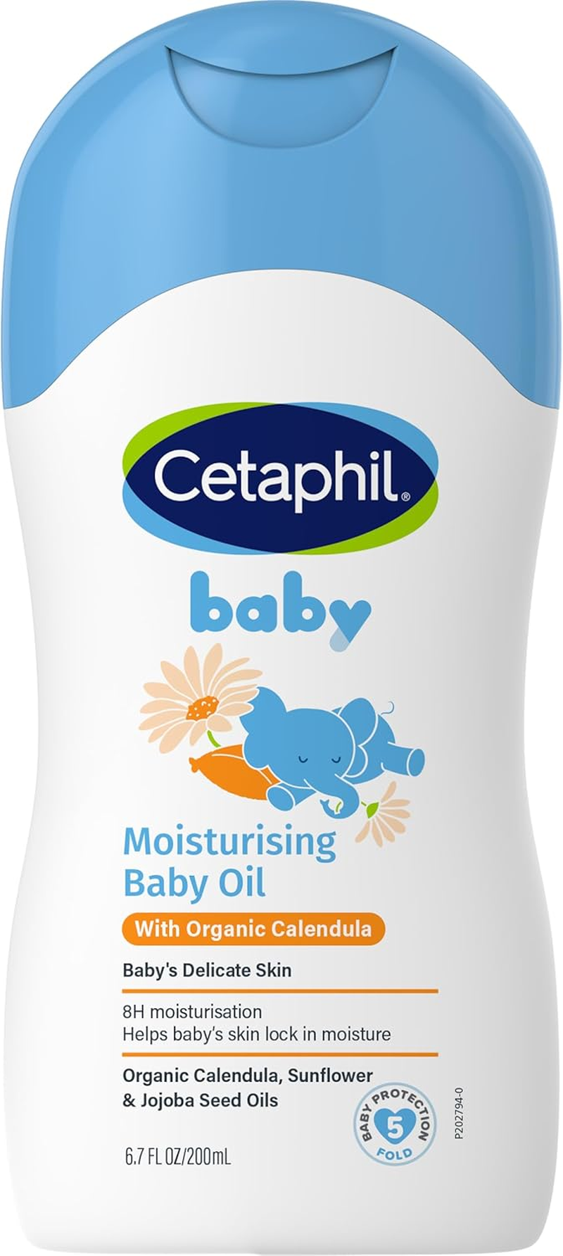 Cetaphil Baby Moisturising Oil with Organic Calendula, 200Ml, 8 Hour Hydration, for Face and Body, Paraben Free, Dermatologist Tested