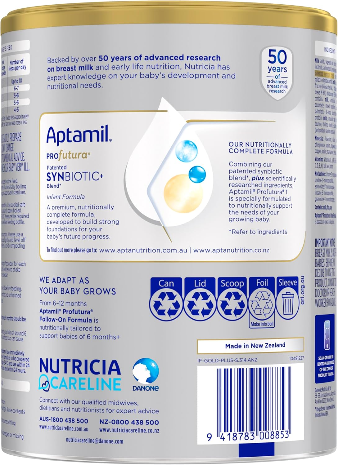 Aptamil Profutura 1 Premium Nutritionally Complete Milk Powder Formula, Scientifically Researched Ingredients with Synbiotic Blend, Infant Formula from Birth to 6 Months, 900G image number 3
