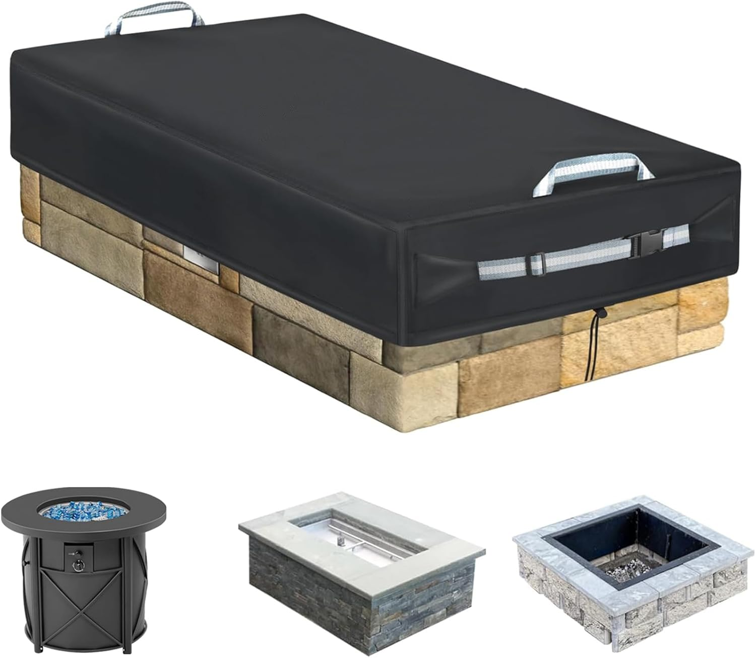 SUNICO round Built in Stone Fire Pit Cover for in Ground Firepit, Outdoor Tabletop Fire Pit Cover with Adjustable Buckle, Heavy Duty Waterproof Built in Stone Firepits Cover for 28-32 Inch Fire Pit image number 2