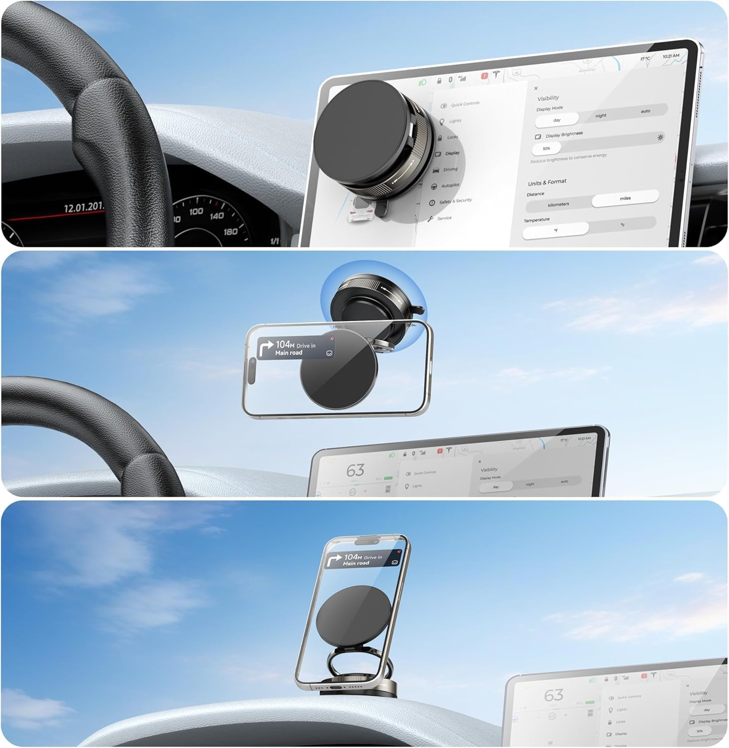 For Magsafe Car Mount 360&deg; Adjustable Vacuum Magnetic Phone Holder for Car, Portable Cell Phone Holder for Makeup/Gym/Mirror, Fit for All Smartphones, Black image number 6