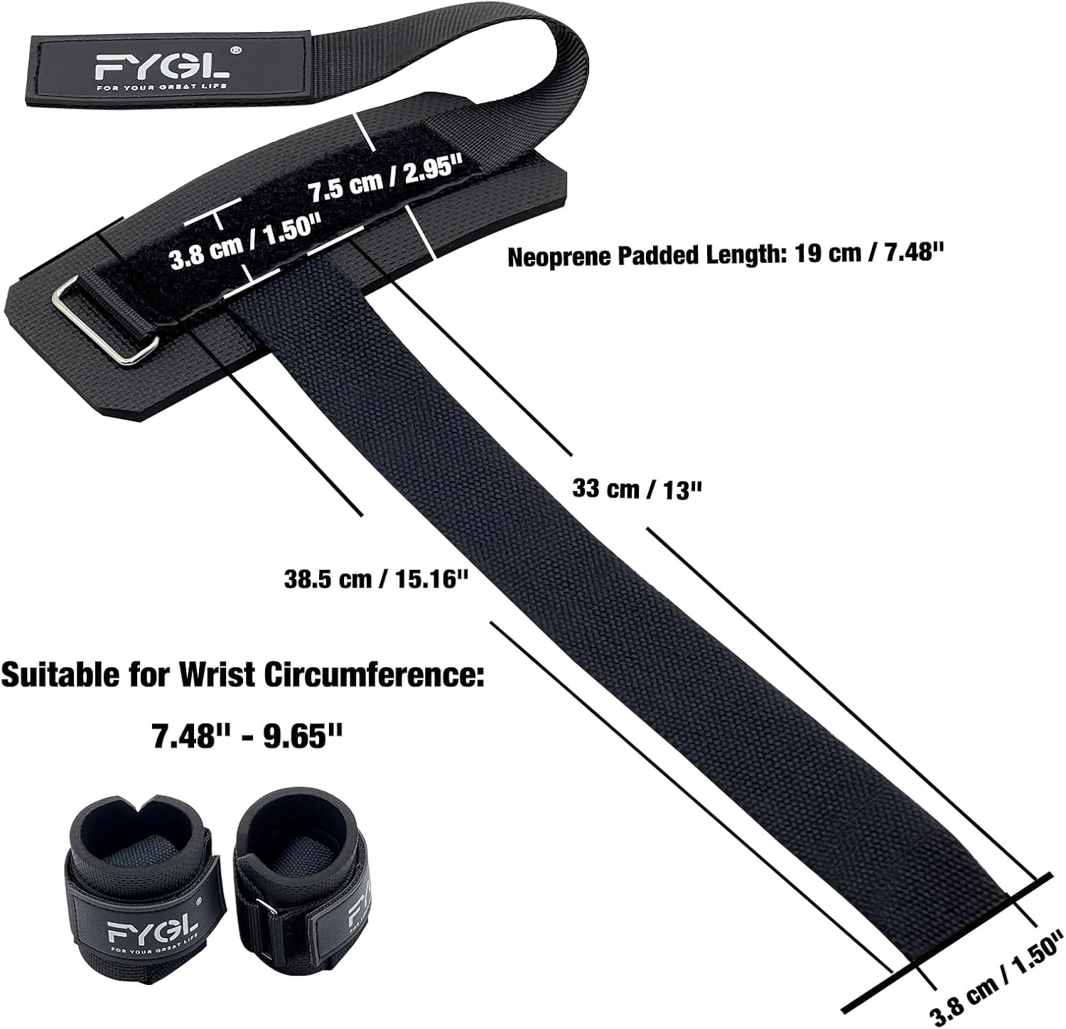FYGL Cotton Lifting-Straps with Neoprene-Padded Wrist-Supports image number 3
