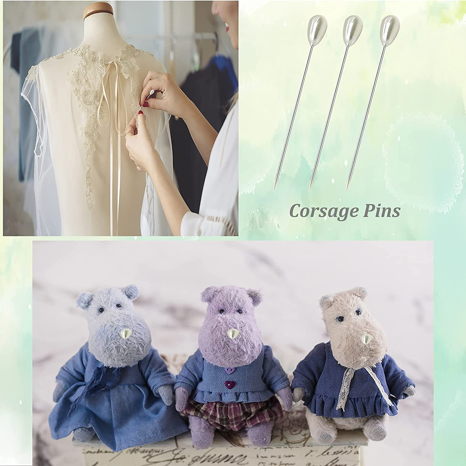 300PCS Corsage Pins, Teardrop Pearl Sewing Pins, Long 2Inch Straight Sewing Wedding Bouquet Pins for Wedding, Jewelry DIY Decoration, Quilting and Craft (300Pcs, White) image number 4