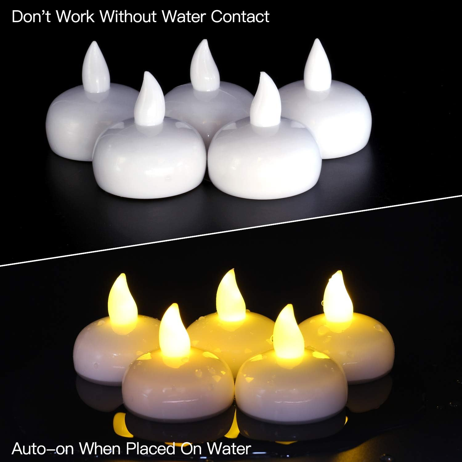 Novelty Place 12Pcs Waterproof Flameless Floating Tealights, LED Floating Candles Warm Yellow Flickering Tea Lights - Battery Operated Candles Decoration for Wedding, Christmas, Party, Pool, Pond