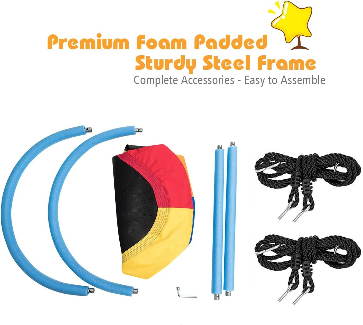 HONEY JOY 150CM/60'' Giant Platform Saucer Tree Swing Set, 300KG Weight Capacity, Outdoor Saucer Tree Swing with Adjustable Hanging Ropes, Children Swing for Backyard Park (Colorful) - Green image number 7