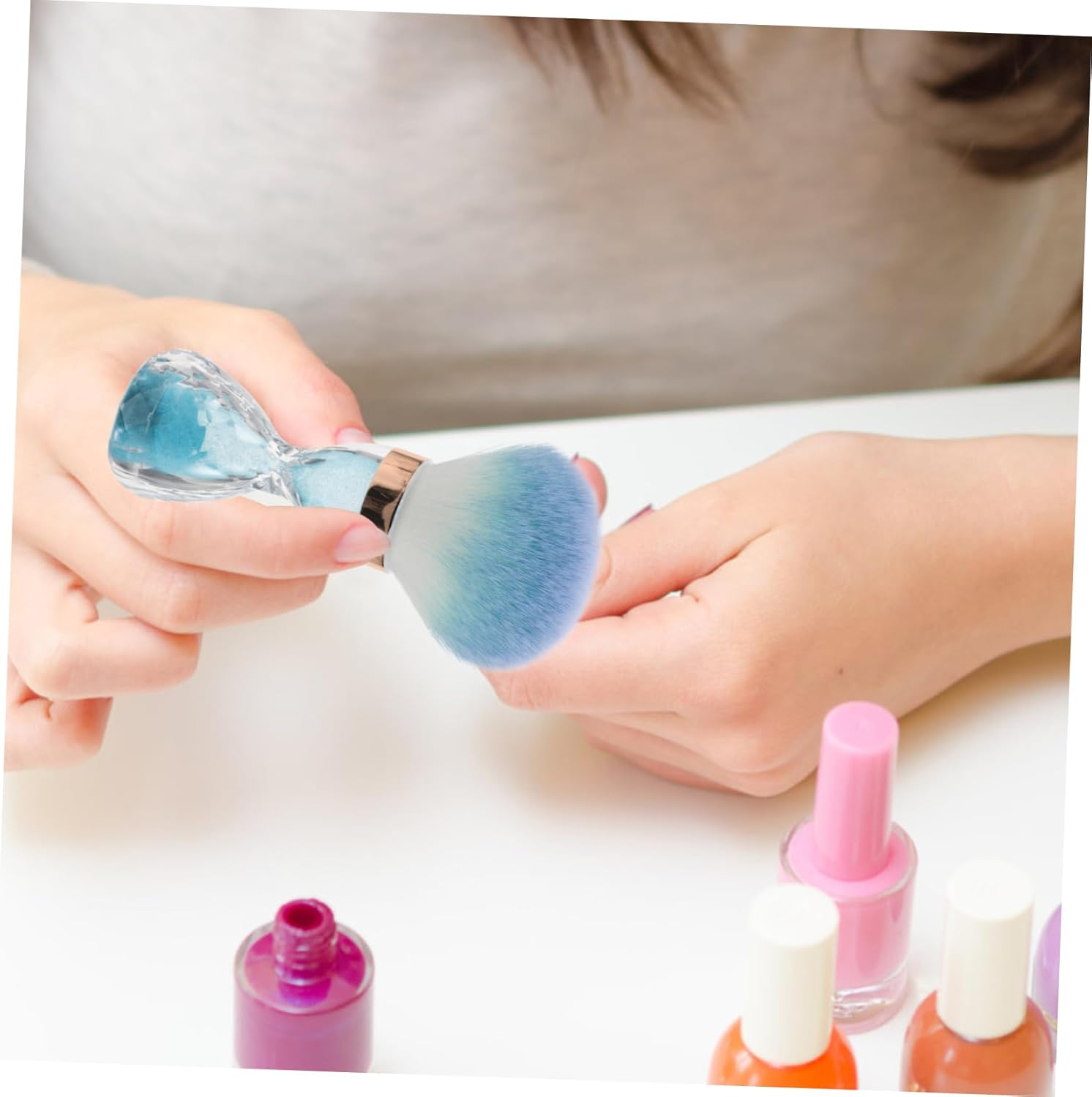 Beatifufu Nail Art Tools Soft Makeup Powder Brush Dust Collector Brush for Nail Art Cleaning Portable - Pink image number 2