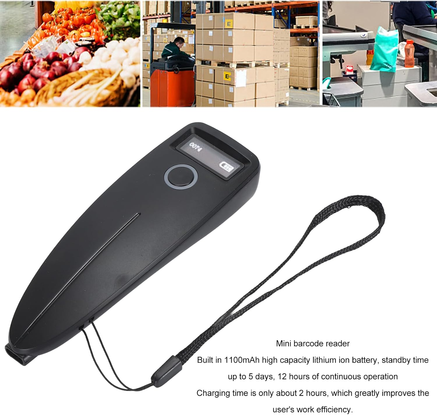 Mini 2D Portable Barcode Scanner Fast and Accurate for Office Warehouse Inventory, 1100Mah Battery, ABS Material image number 6