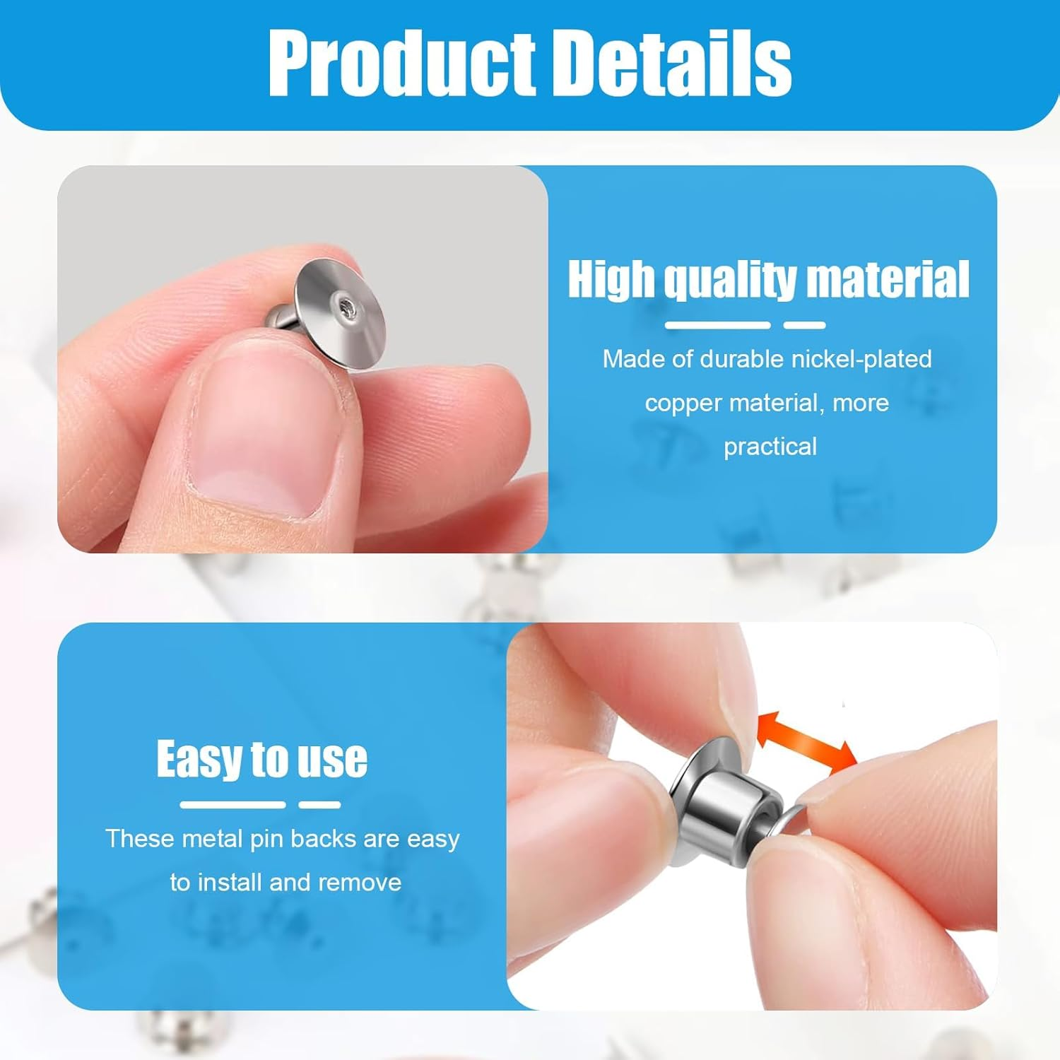 Pin Back, 35 Pcs Backs Locking Pin Keepers Clasp, Metal Locking Pin Backss for Jewlery, Crafts, Lapel Pins (Silver) image number 6