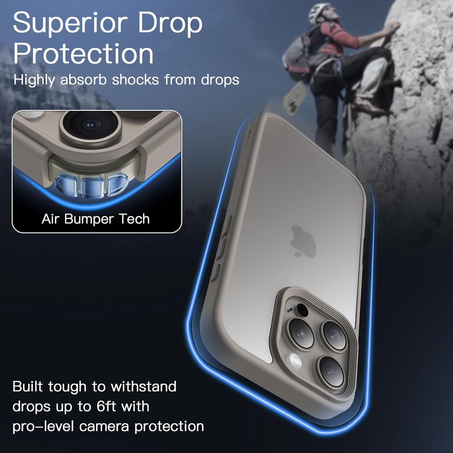 Jetech Matte Case for Iphone 16 Pro 6.3-Inch, Shockproof Military Grade Drop Protection, Frosted Translucent Back Phone Cover, Anti-Fingerprint (Natural Titanium) - Desert Titanium image number 5