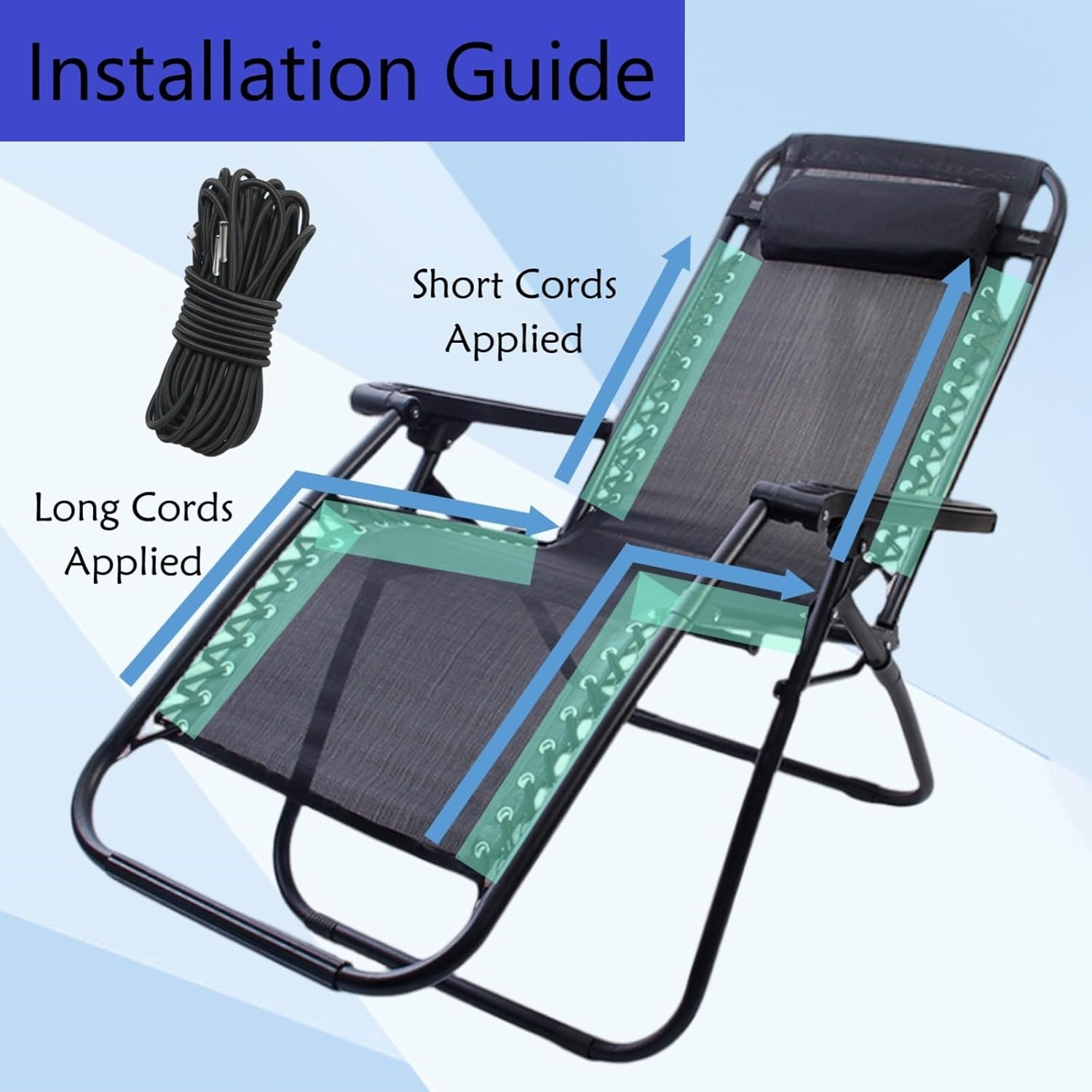 Zero Gravity Chair Cord Replacement, 4 Pack, Elastic Cord for Antigravity Chair, Patio Recliner Chair, Lawn Bungee Chair, Beach Chair, Lounge Chair, Outdoor String Chair, Nylon Stretch String Cord image number 5