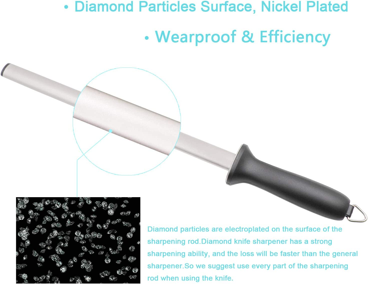 Wiitek 12Inch Diamond Knife Honing Rod, Professional Chef Knife Sharpener Steel, Best Knife Honer, Kitchen Appliances, Ideal for Chef Knife, Cooking Knife, Butcher Knife and Japanese Knife image number 1