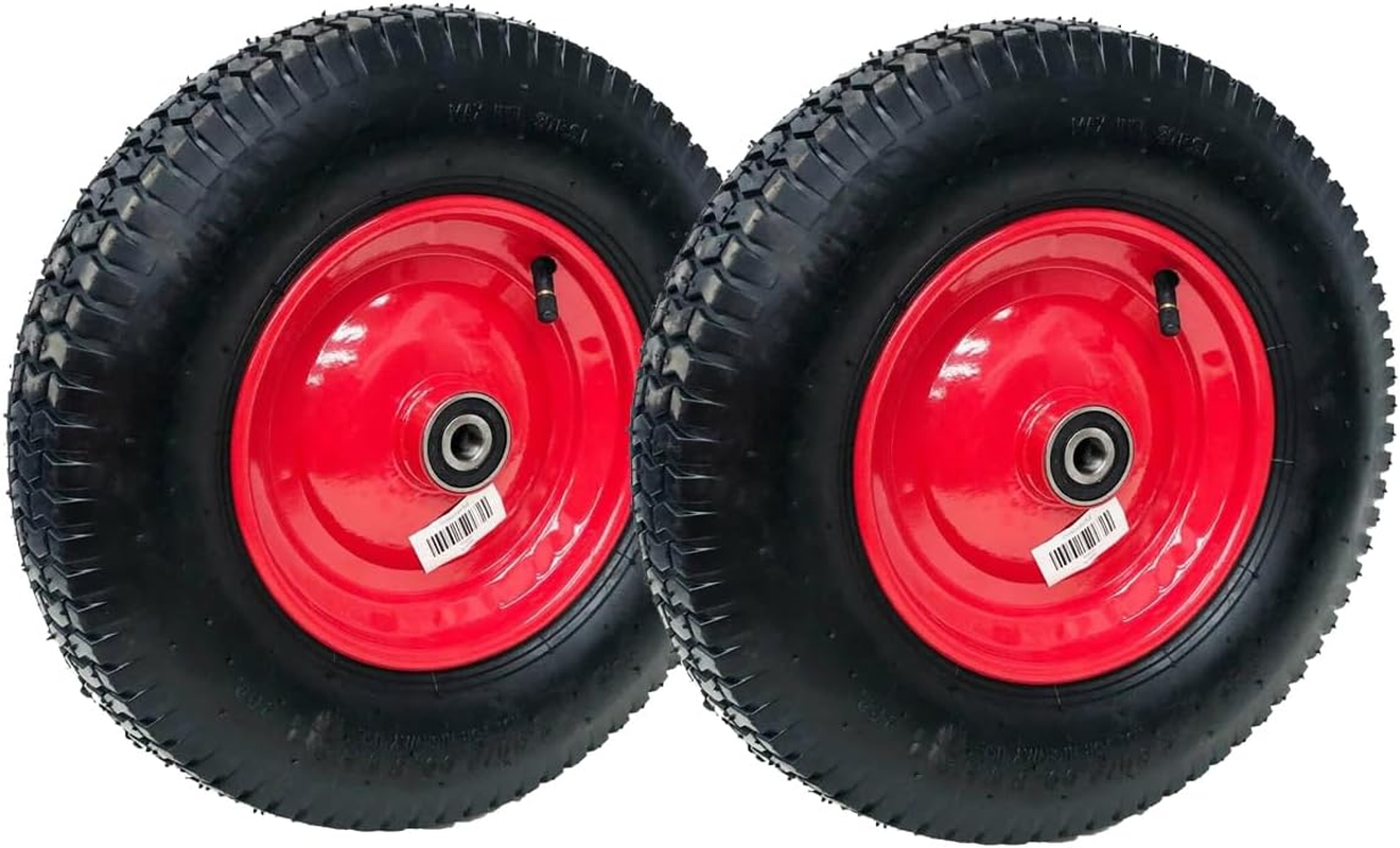 2PCS 16" 4.8/4.00-8 Wheelbarrow Cart Wheels - Heavy-Duty Pneumatic Tyres with Sealed Bearings, Metal Rim, and Multiple Sizes (16Mm/19Mm/20Mm/25.4Mm)130Kg Capacity, Not for Highway Use (19MM BORE) image number 4